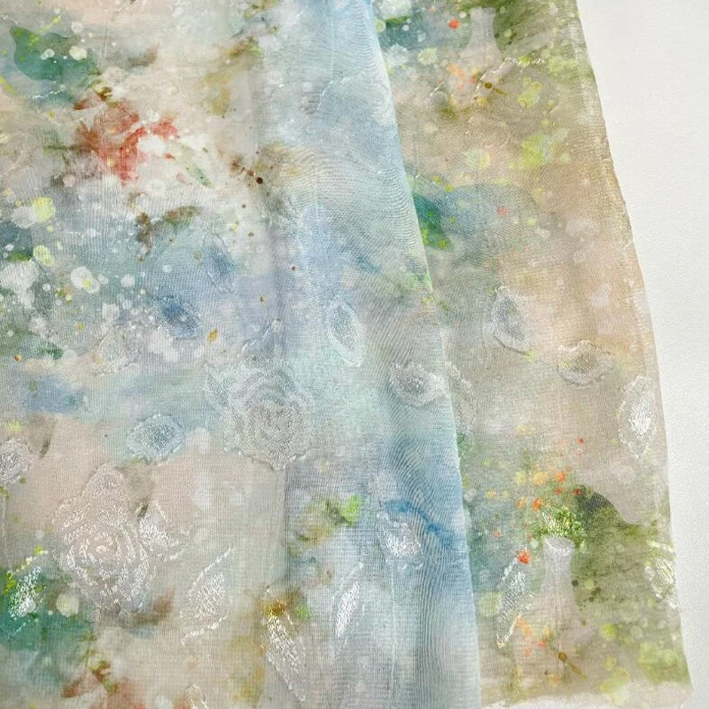 Акварельная ткань с цифровой печатью розовая жаккардовая французская ретро для