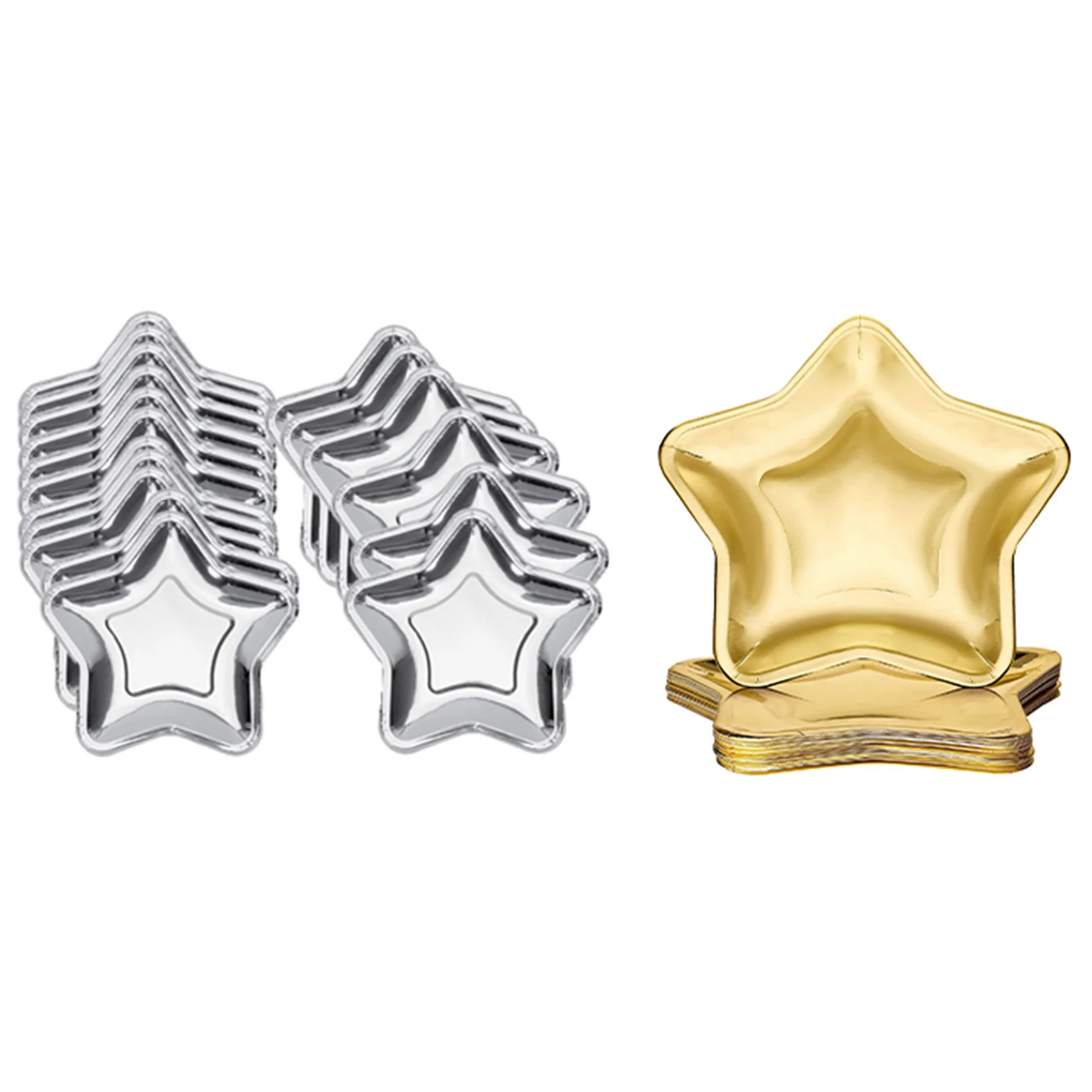 

60Pcs Star Shaped Paper Plates Gold Disposable Party Plate Pentagram Dinnerware Plate, Silver & Gold