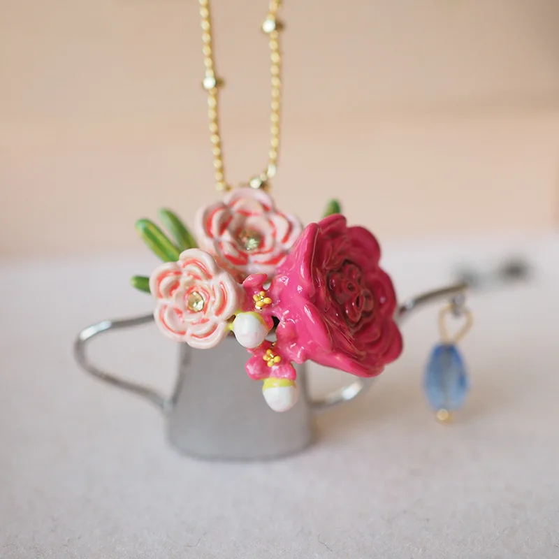 

Flower Kettle Necklace Romantic enamel drop glaze personality drop sweater chain