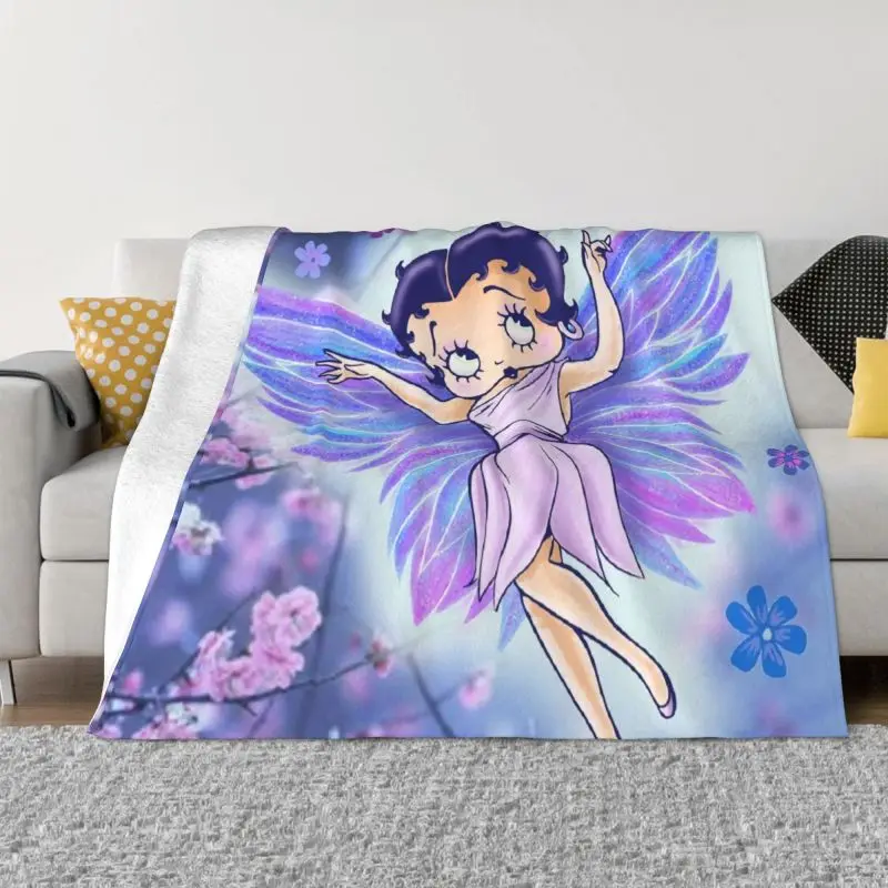 

Betty Boops Angel Animation Sofa Fleece Throw Blanket Warm Flannel Cartoon Blankets for Bedding Travel Couch Quilt