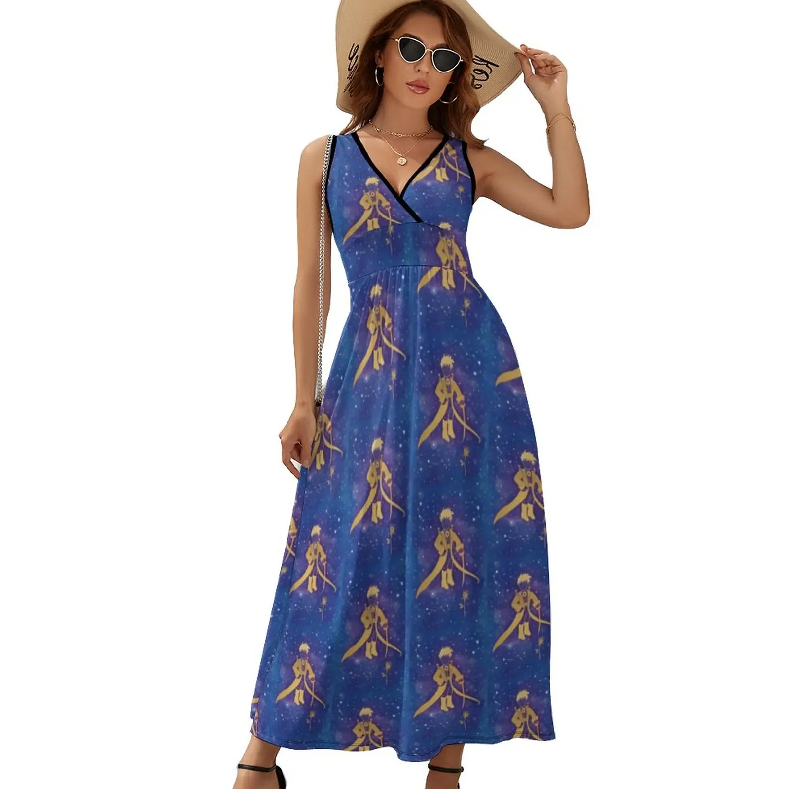 

Little Prince Dress Summer Funny Story Print Streetwear V Neck Boho Beach Long Dresses Female High Waist Stylish Club Maxi Dress