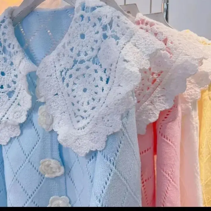 

Женский винтажный вязаный кардиган с вышивкой, элегантный кардиган с длинными рукавами и воротником «Питер Пэн», верхняя одежда, Z108, 2022