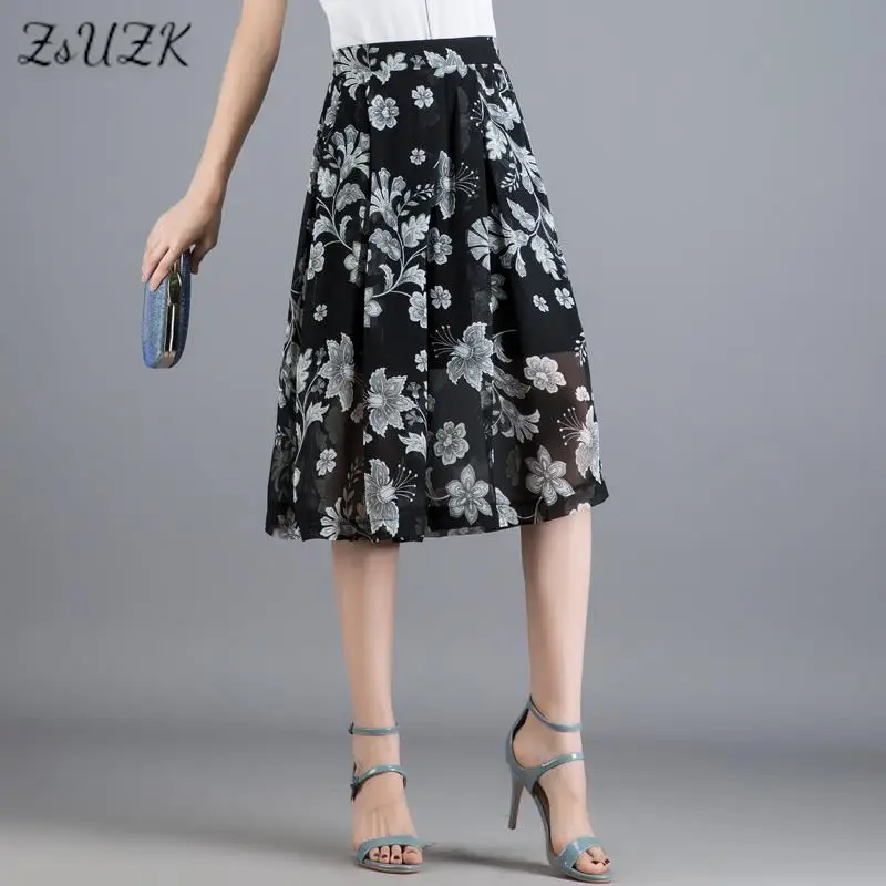 

Летние Удобные шифоновые юбки ZUZK, эластичные штаны, Женские винтажные элегантные широкие свободные брюки, 3 цвета