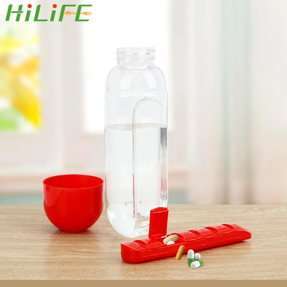 

HILIFE 600ml Fruit Lemon Juice Drinking Bottle Sports Cycling Camping Bottles Water Bottle With Daily Pill Box Organizer Plastic