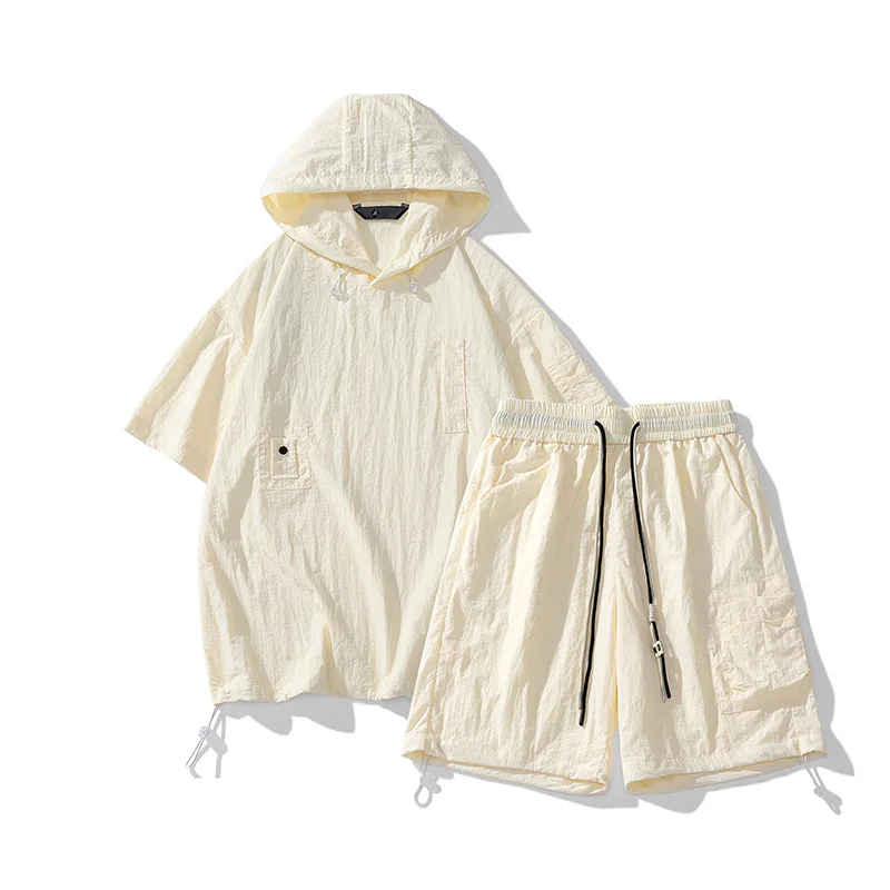 Ropa Men Clothing Hooded Korean Fashion Men Designer Clothes 2 Piece Sets Outfit 2023 Summer Short Sleeve And Shorts Casual Suit
