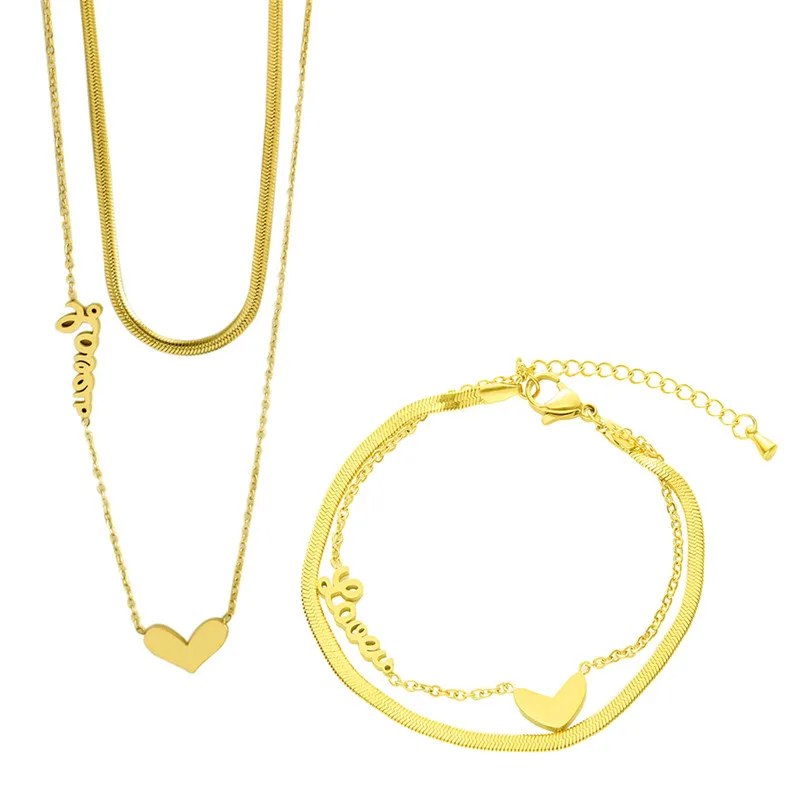 

316l Stainless Steel Snake Bone Double Letter LOVE Titanium Necklace Bracelet Woman Fashion Jewelry