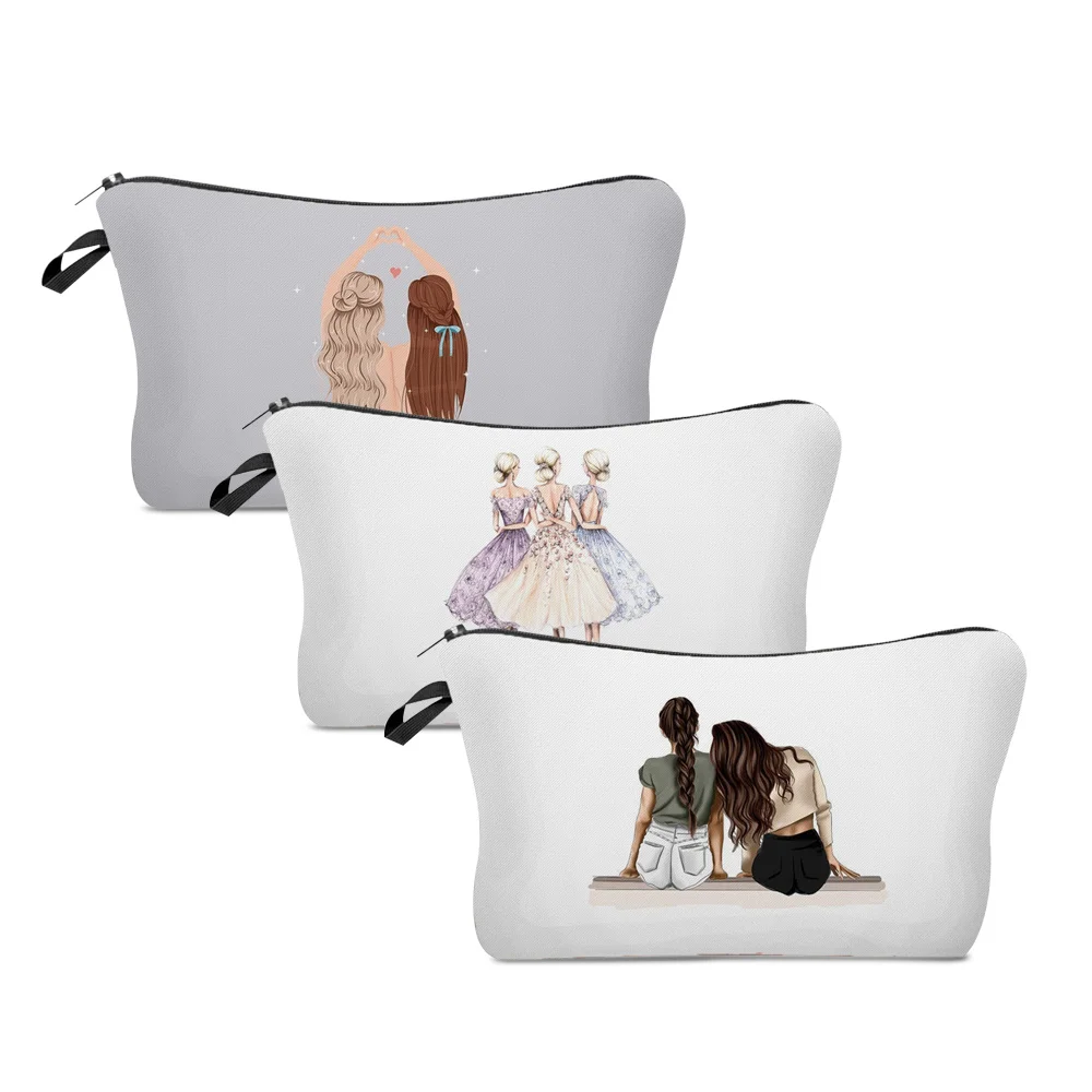 

Портативная косметичка для женщин, сумочка для умывания с принтом для подружек, дорожный Органайзер на молнии для хранения туалетных прина...