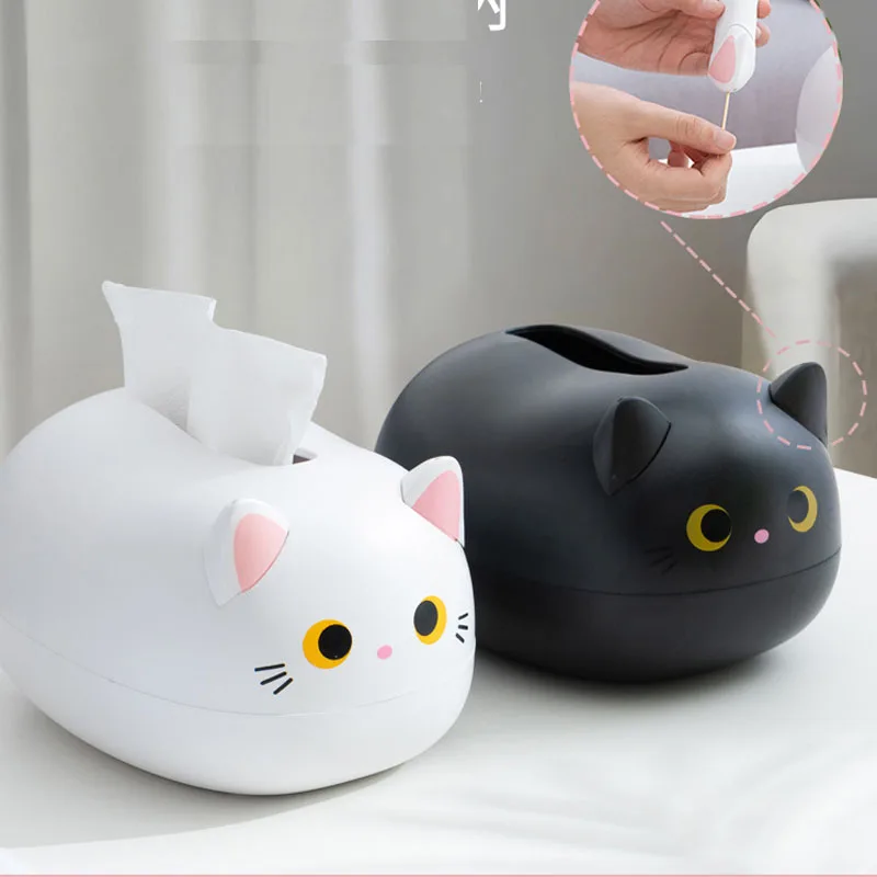 

Creative Cartoon Cat Tissue Box Kitchen Napkin Storage Box Living Room Desktop Toothpick Box Thickened Plastic Home Decoration
