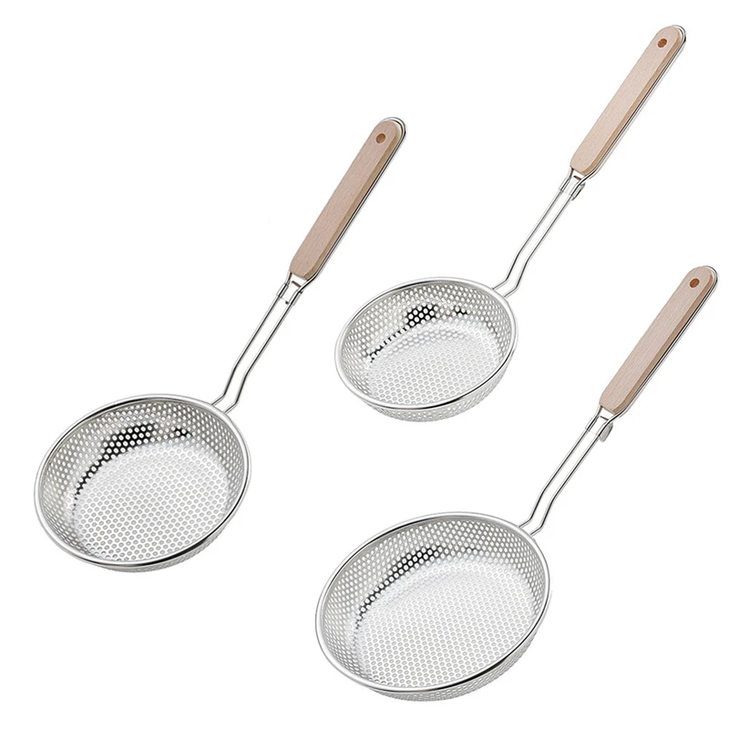 

Stainless Steel Heavy-Duty Wooden Handle Deep-Fried Food Frying Filter Colander