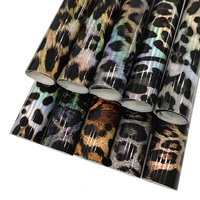 leopard printed mirror reflective pu artificial synthetic leather fabric sheet for making covercraftdecorative