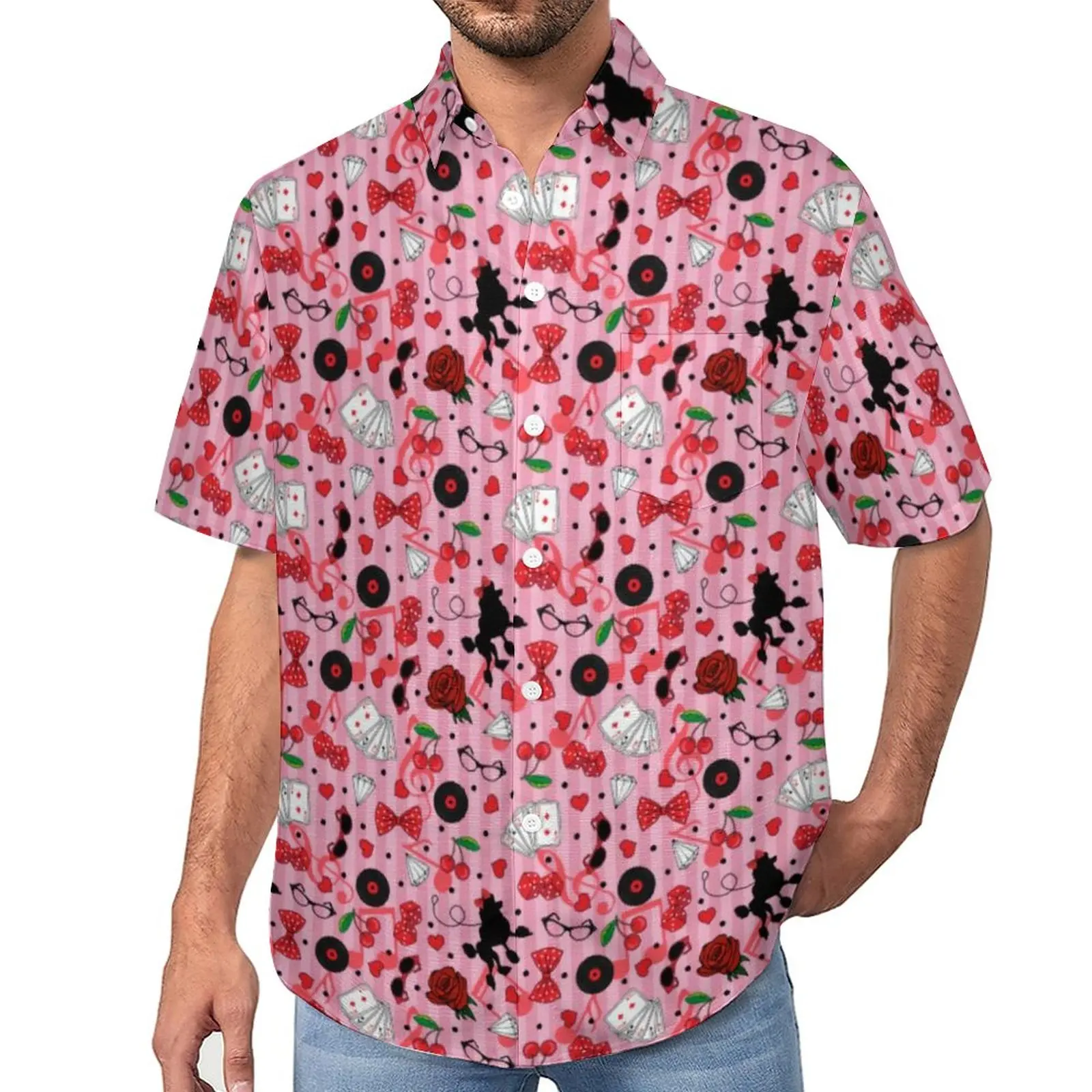 

Funky Poodle Casual Shirt Cherries Sock Hop Beach Loose Shirt Hawaiian Fashion Blouses Short-Sleeve Custom Oversize Clothing