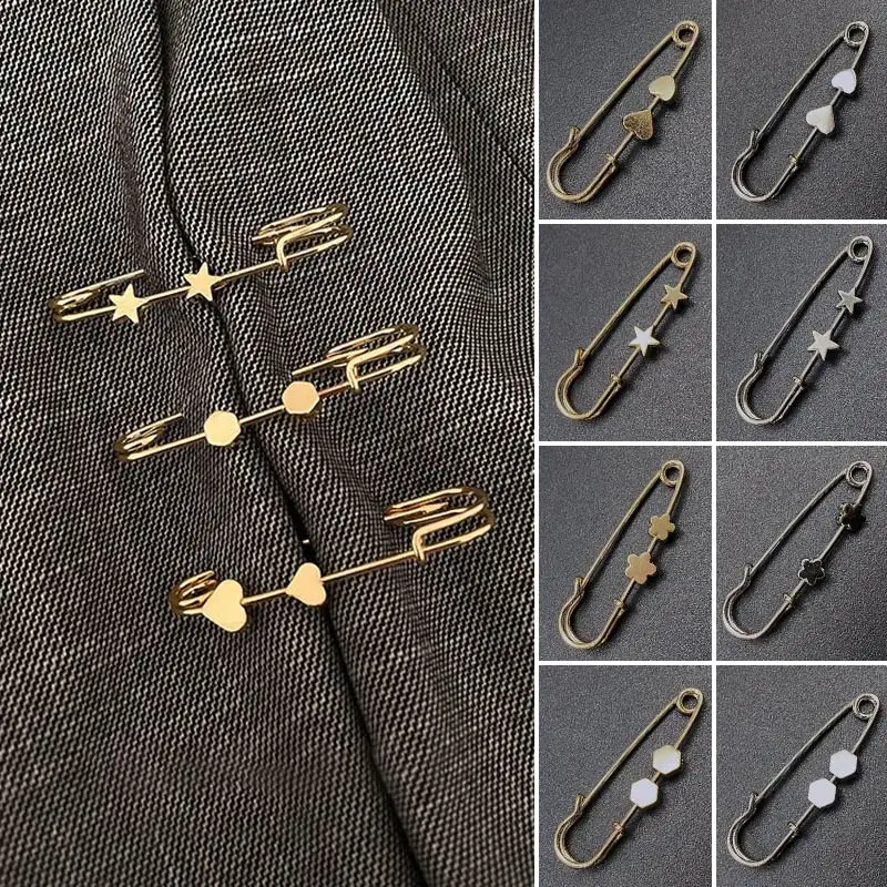 

2Pcs Waist Skirt Pin Adjustment Adjustable Gold Brooch Heart Star Fixed Clothes Trousers Shrink Waist Change Small Artifact
