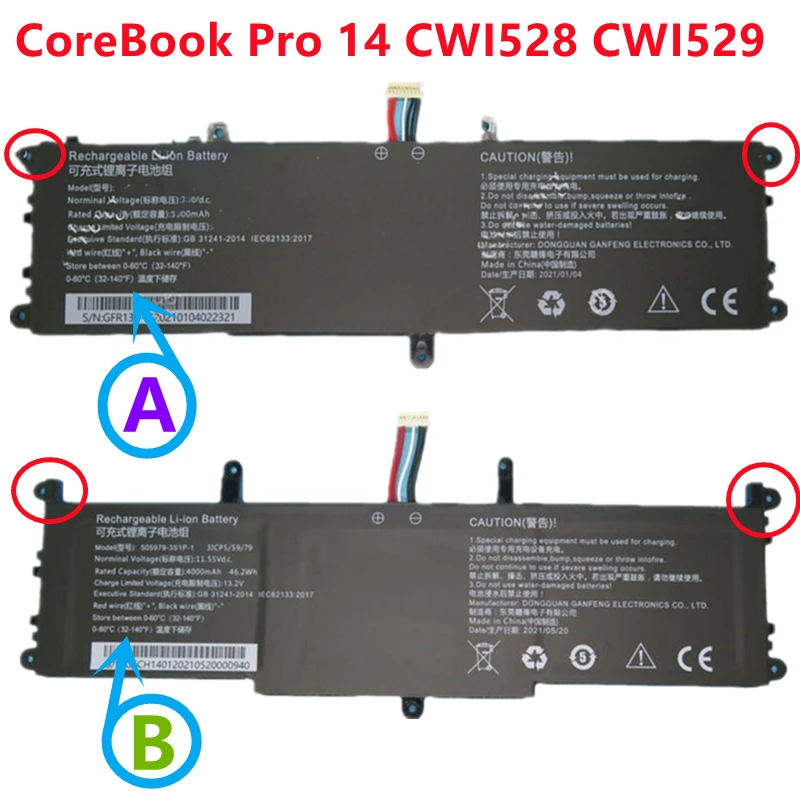 Original 5059793s1p1 628467-3s1p-3 3icp5 59 79 3icp7 85 67 Bateria do Portátil 11.55v para Chuwi Corebook x Pro 14 Cwi528 Cwi529