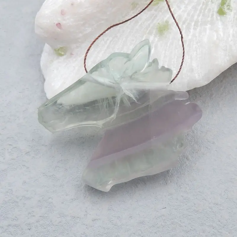 Hot Sale Natural Stone Flourite Carved Horse Head Necklace Pendant 43x39x9mm 34g Fashion Jewelry For Man Accessory | Украшения и