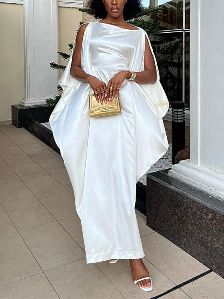 

White Oversized Satin Dress for Women Sleeveless Ankle-Length 2023 New Fashion Evening Gowns Party Lady Vestidos Trendy Female