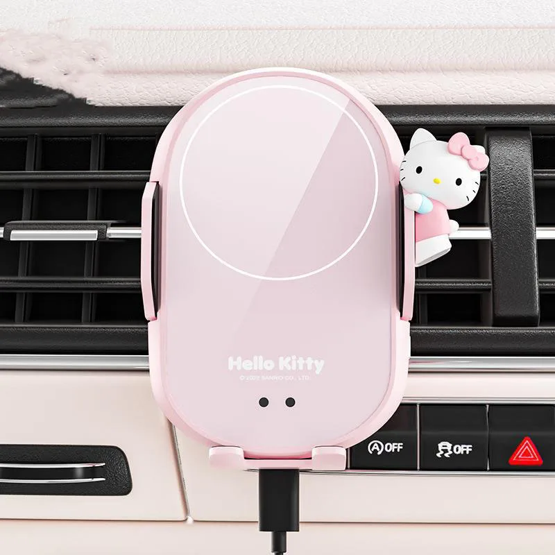 Sanrio Car Phone Holder Hello Kittys Accessories Kawaii Anime Car Wireless Charger Navigation Support Bracket Toys Girls Gift