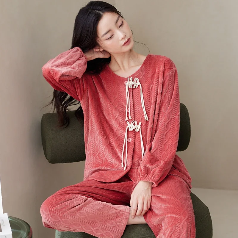 Женский пижамный комплект MENGLAIQIAN коралловый флис