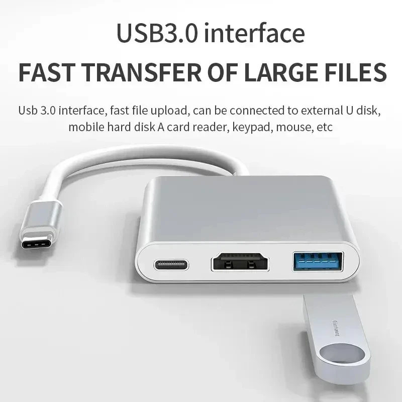 Фото 3 в 1 USB C-HDMI-совместимый адаптер USB 3.1 Концентратор типа C для зарядки Samsung S23 Ultra Huawei Xiaomi Ноутбук Macbook №4