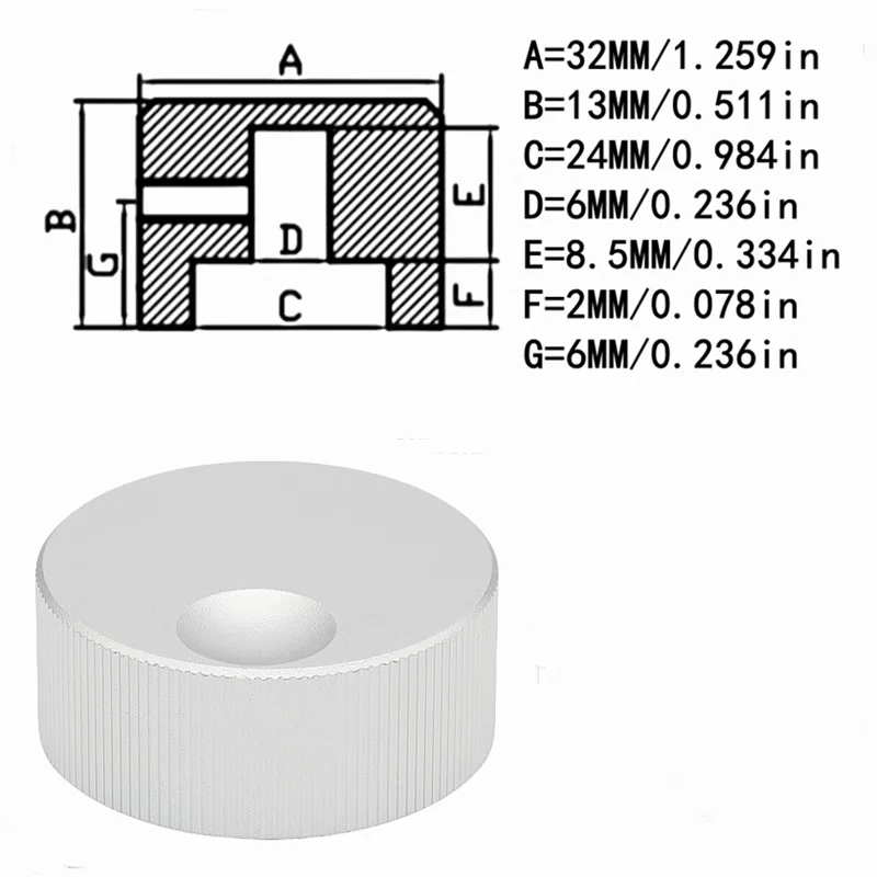 1 шт., полностью алюминиевая прочная крышка ручки, Высота 32 мм, диаметр 13 мм, отверстие 6 мм, подходит для потенциометра вала диаметром 6 мм, кодировщика