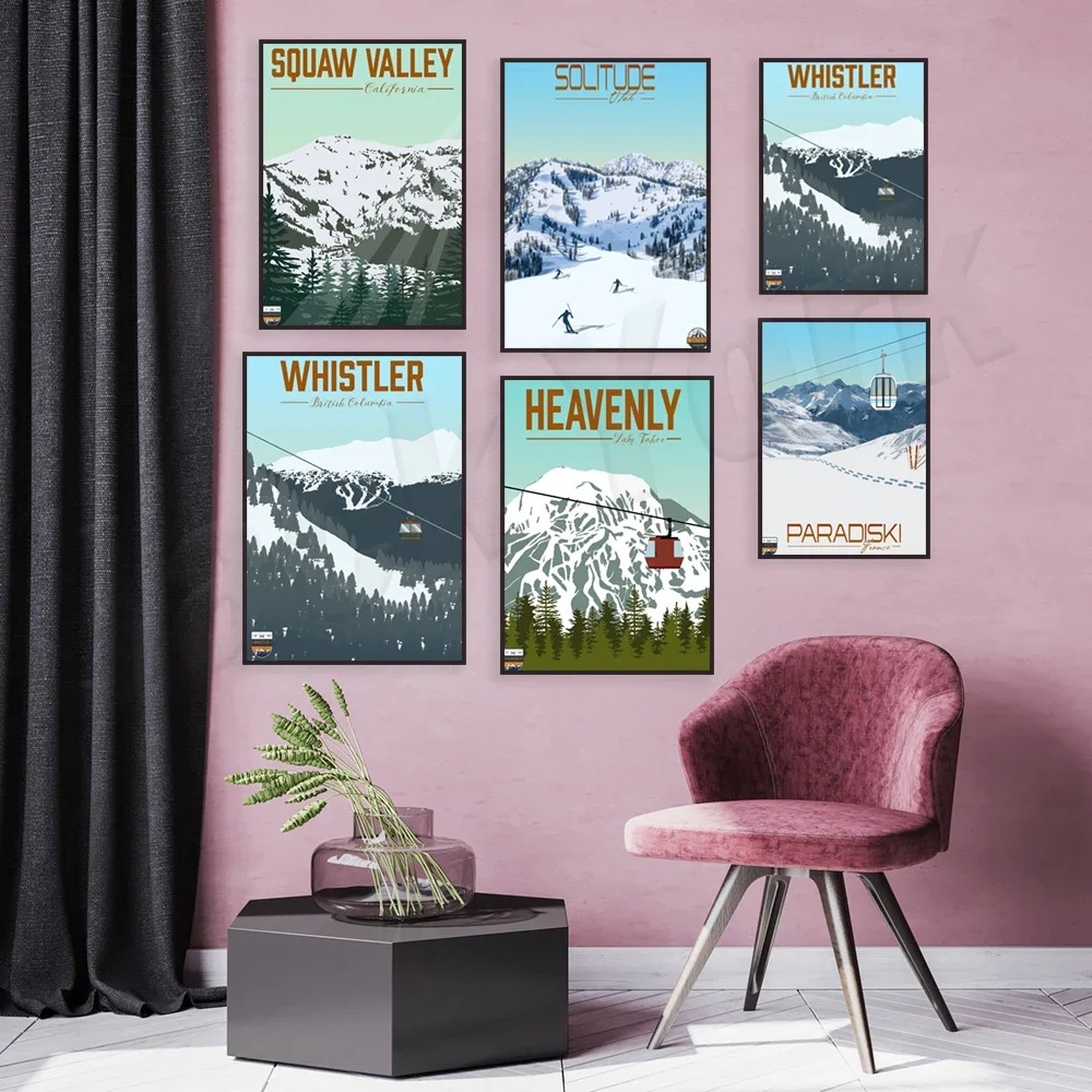 Whitewater BC Mont Tremblant Lone Utah Idaho Squaw Valley CA France Mammoth Mountain ski resort travel poster