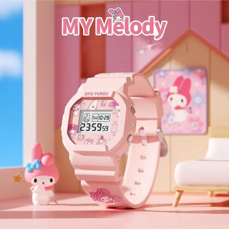 

Kawaii Sanrio My Melody Hello Kitty Watch Anime Figure Student Luminous Water Proof Graffiti Electronic Watch Christmas Gift