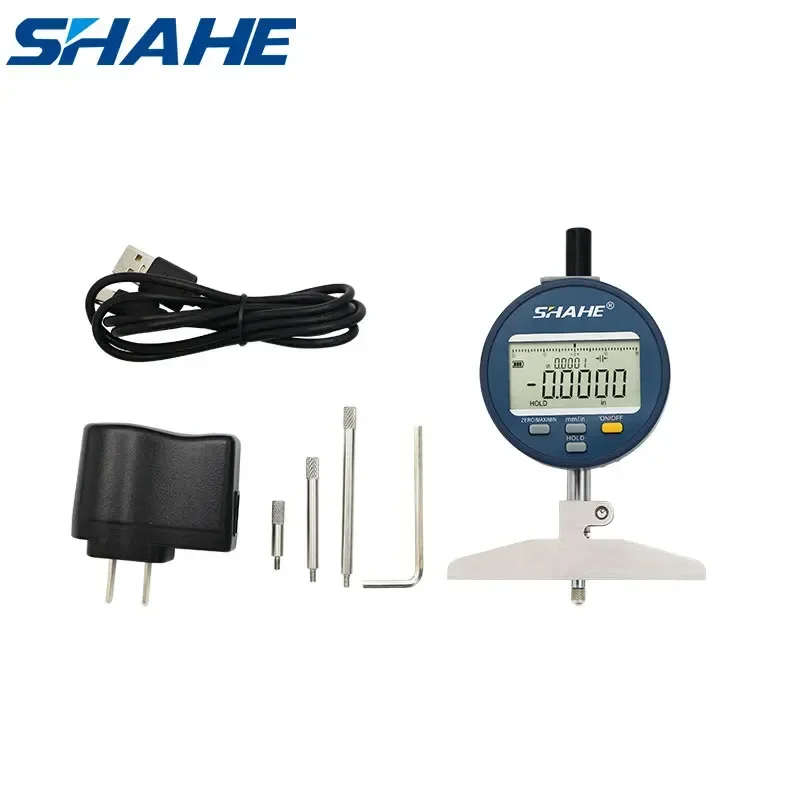 

Цифровой ЖК-измеритель глубины Shahe 0-100 мм, 0,001 мм, с перезаряжаемой батареей, измерительные инструменты
