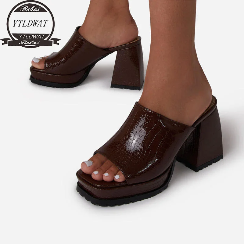 

YTLDWAT Women's sandals adult fashion Platform Shoes Black Brown Heel Slippers Flip Flop Flats Size 36-43