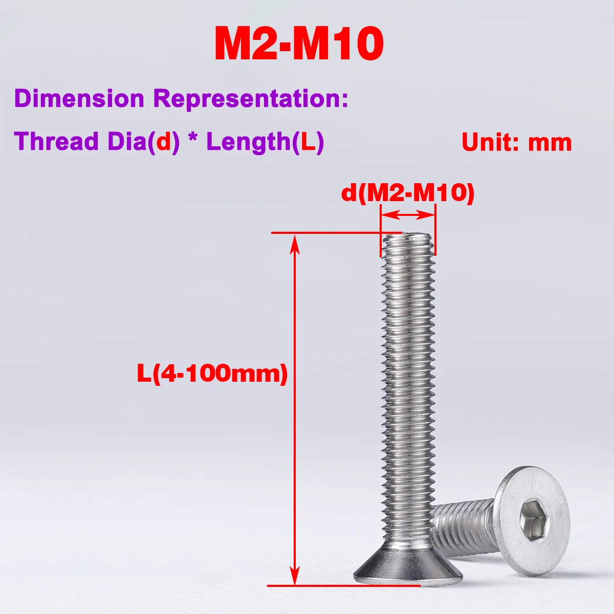 

316 Stainless Steel Countersunk Head Hexagon Socket Screw Flat Head Bolt M6-M10