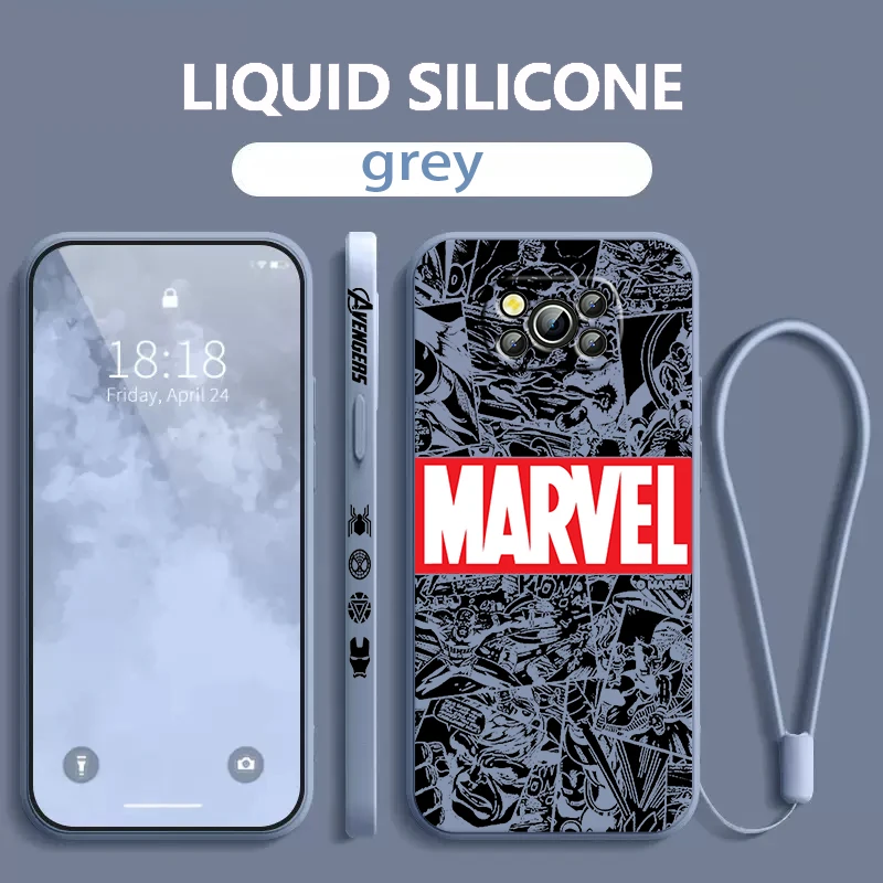 

Avengers Marvel Cute Comics Xiaomi Poco Phone Case For X4 X3 F4 F3 NFC M5 M4 M3 GT S Pro 4G 5G Liquid Left Rope Cover