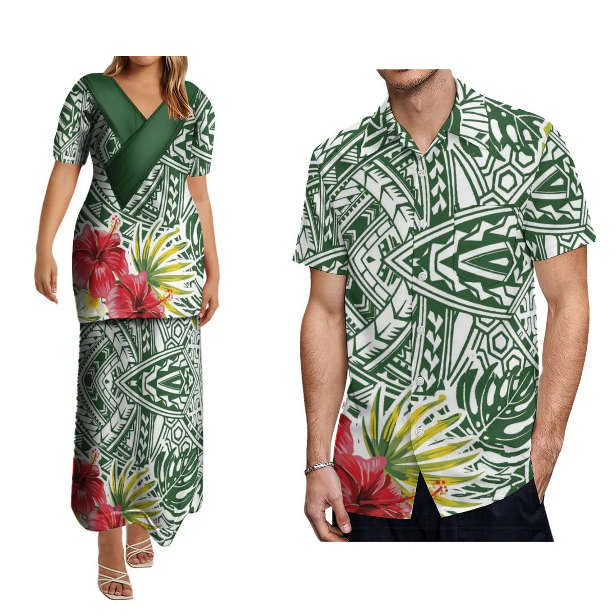 Самоанское женское платье со средним рукавом двухсекционный топ и макси-юбка