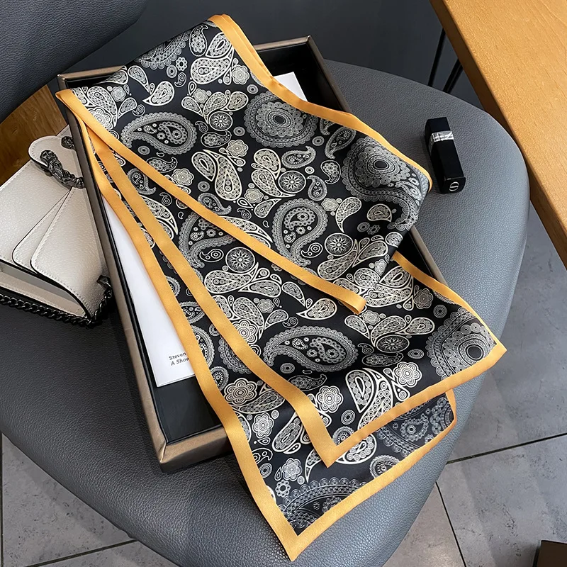 

Модный женский шарф с цветочным принтом, дизайнерские повязки на голову, шелковые ленты на шею, женские шарфы, Длинные офисные женские бриллианты