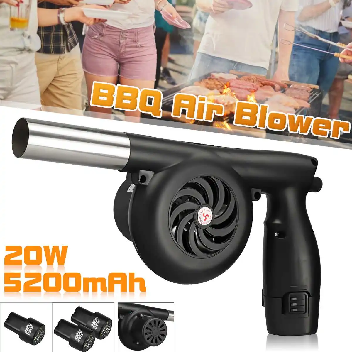 

12V Portable Cordless Electric Air Blower Duster BBQ Grill Fire Air Blower Leaf Cleaner With Rechargeable Li-ion Battery EU Plug
