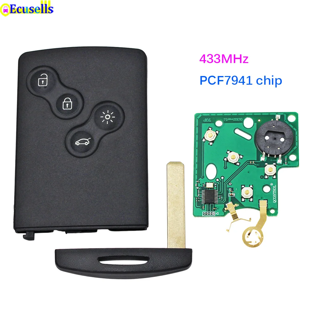 Дистанционный смарт ключ-брелок 4 кнопки 433 МГц с чипом PCF7941 для Renault Scenic Ill Laguna Fluence