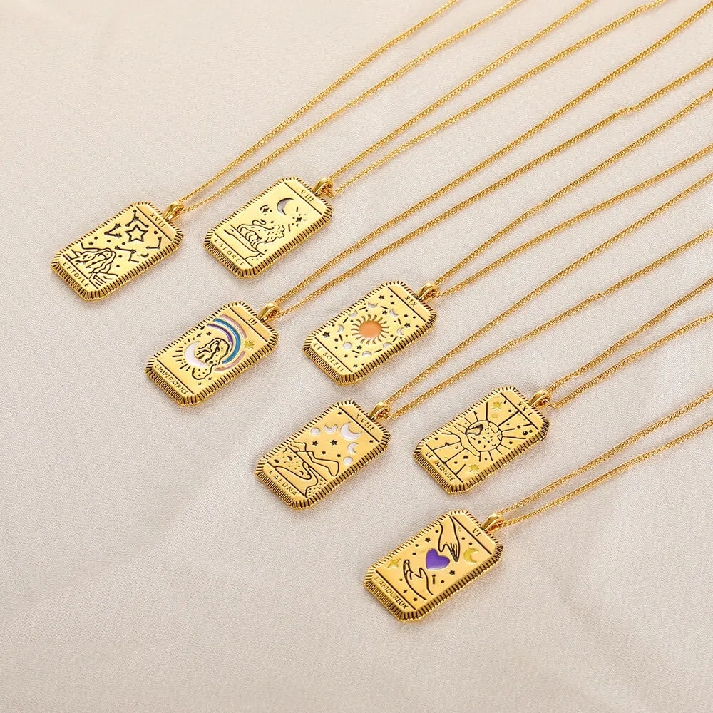 

Stainless Steel Classic Tarot Cards Pendant Necklace Major Arcana Tarot Cigano Divination Necklace Star Moon Death Sign Jewelry