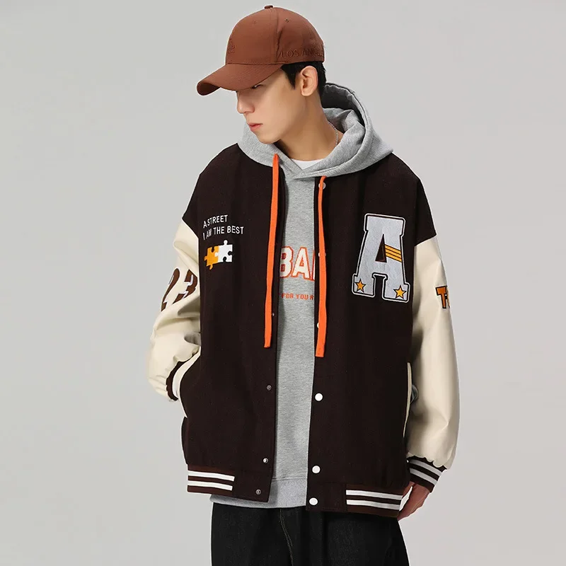 Осень 2023 новый стиль винтажная американская мужская бейсбольная майка кожаная