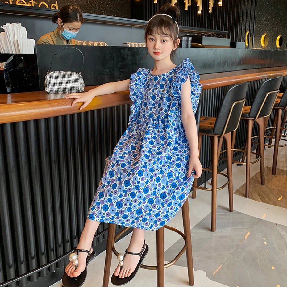 Летнее платье для девочек Повседневное с рукавом летучая мышь одежда