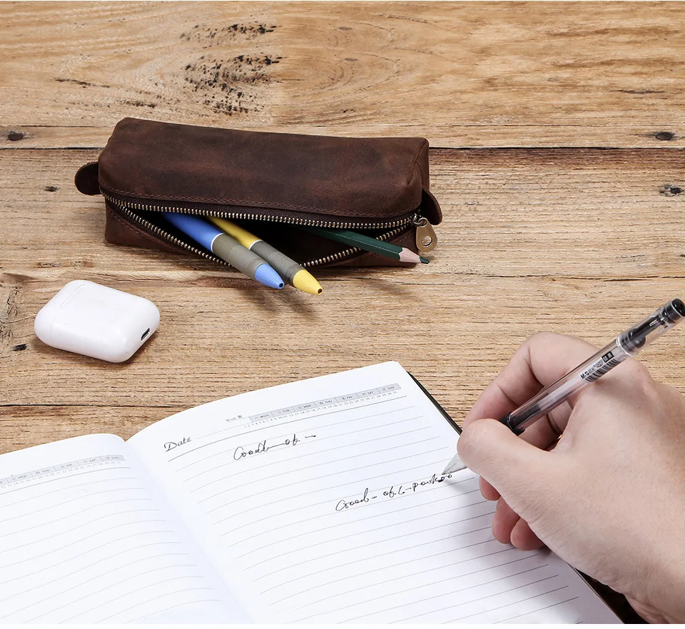 Retro Men's Coin Purse Casual Genuine Cow Leather Zipper Storage Bag Pencil Case for Unisex