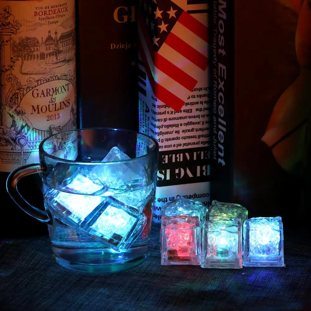 

Colorful Glowing Ice Cubes Wine Glass Decoration Led Fluorescent Block Flashing Induction Ice Lamp For Bar Wedding Party