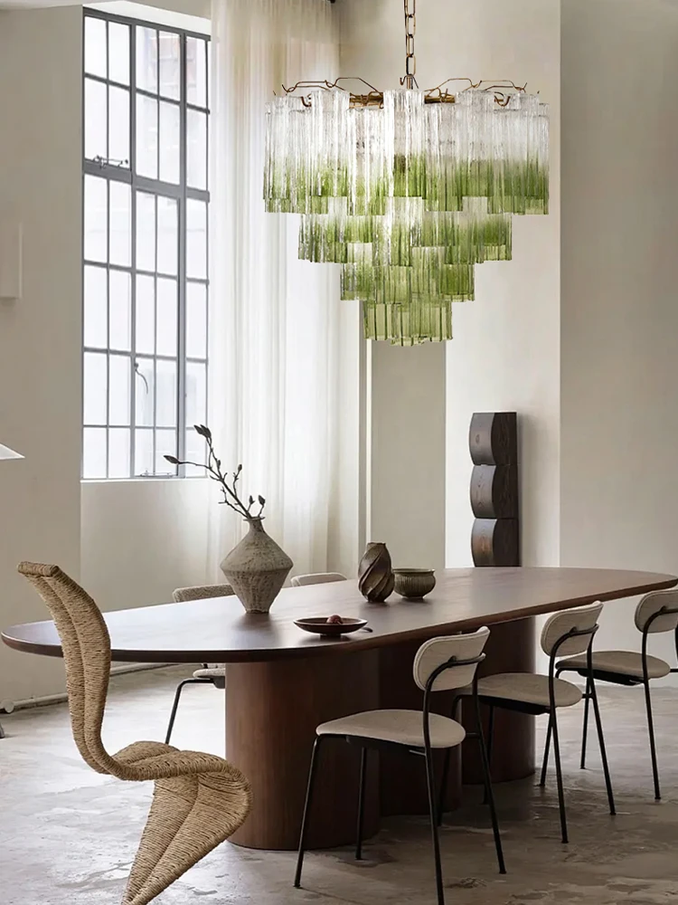 Текстурные стеклянные люстры прозрачные градиентные зеленые итальянские