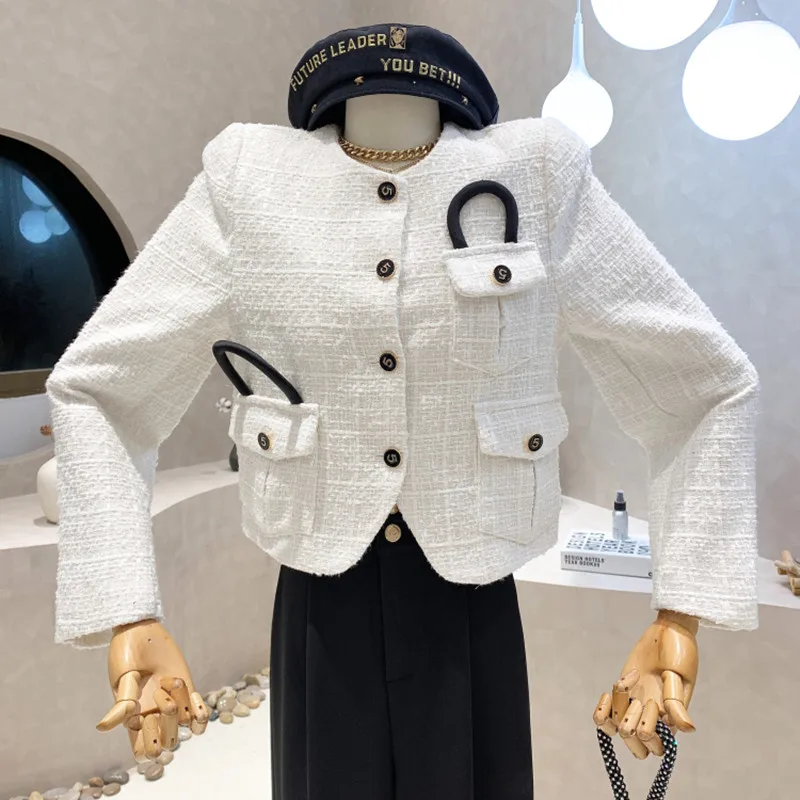 

Женская одежда, весна 2022, яркое твидовое короткое пальто, однобортный Свободный Топ с длинным рукавом, модный кардиган