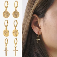 cross earrings for women gold color hoop dangle earrins bling micro pave zircon cz paired earring trendy punk party new fashion