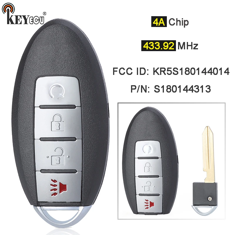 

KEYECU 434MHz 4A Chip P/N: S180144313 FCC ID: KR5S180144014 дистанционный смарт ключ-брелок для Nissan Murano Pathfinder Titan 2015-2018