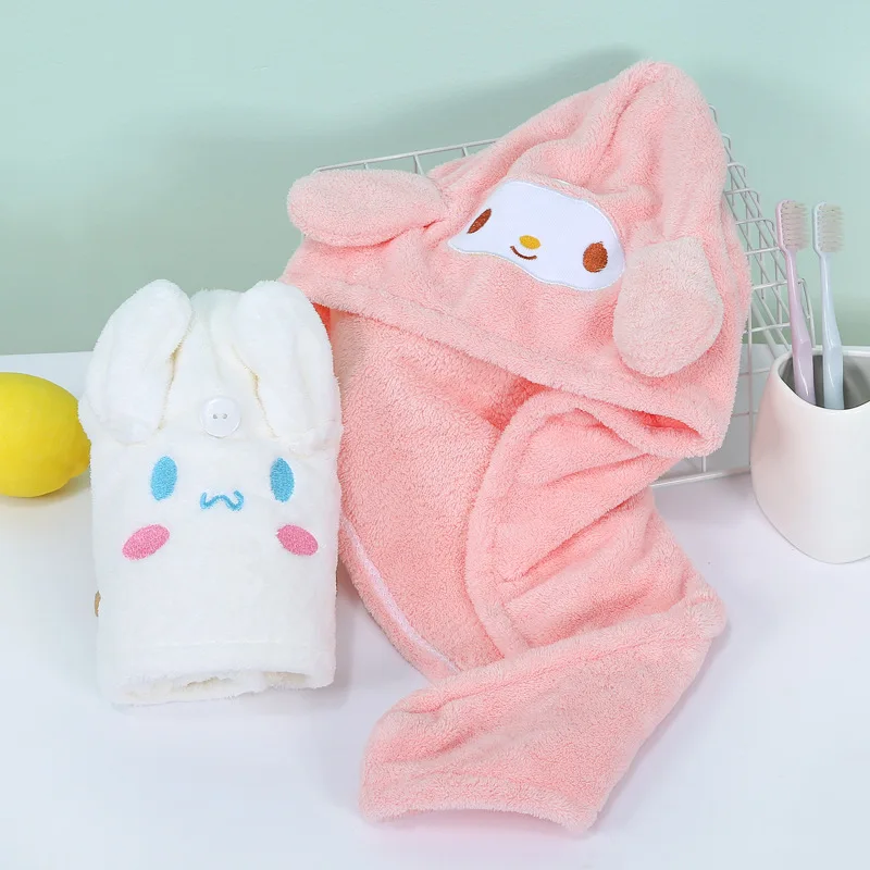 

Cute Sanrio Hello Kitty Kuromi Plush Doll Thickened Coral Velvet Melody Soft Absorbent Shampoo Bath Cap Bathroom Headband