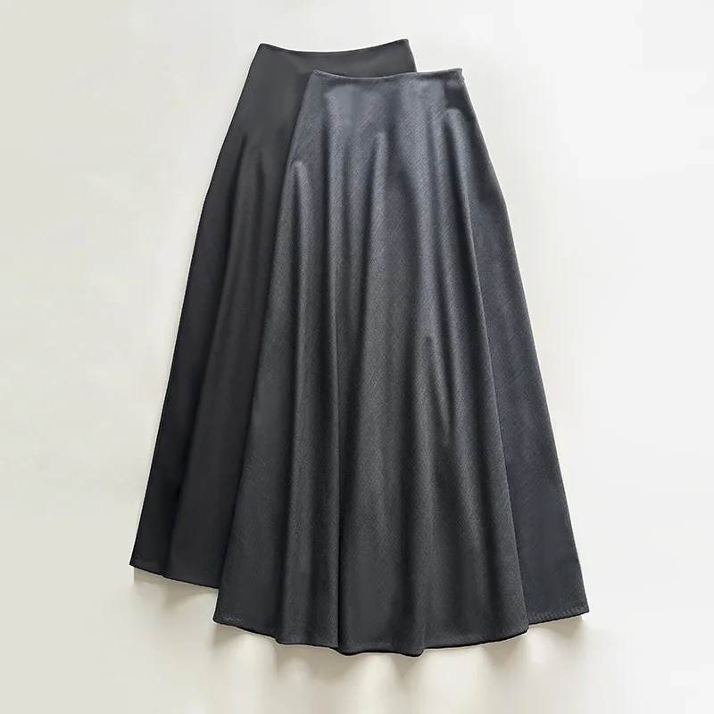 Office Ladies Elegant Solid Wool Half Skirts Casual High Waist A-line Skirts Summer 2023 Vintage Big Hem Loose Skirt for Women