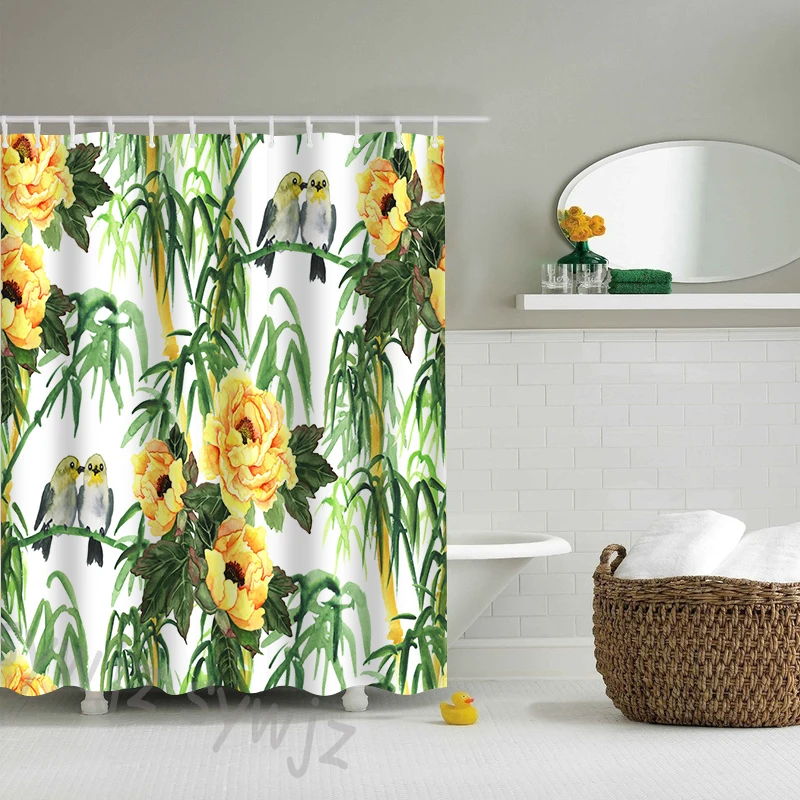 

Занавеска для душа с цветочным и птичьим узором, украшение для ванной комнаты, занавеска для душа в китайском стиле с принтом