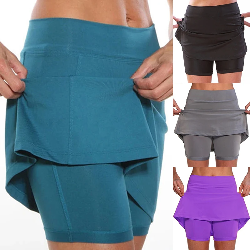 

5Colors Workout Skirt Shorts Solid Color Skirt with Pockets Women's Fashion Running Golf Gym Sports Tennis