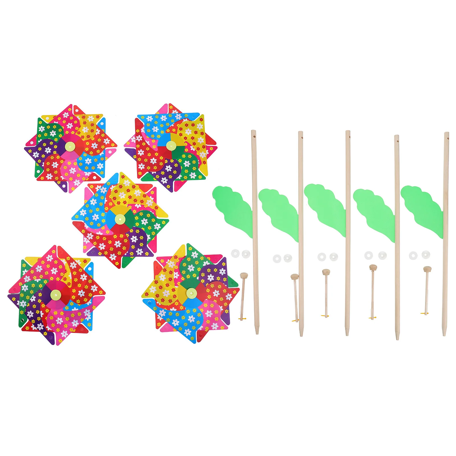 

5Pcs ABS Windmill Yard Winnower Decor Adorable Wooden Pole Garden Ornaments