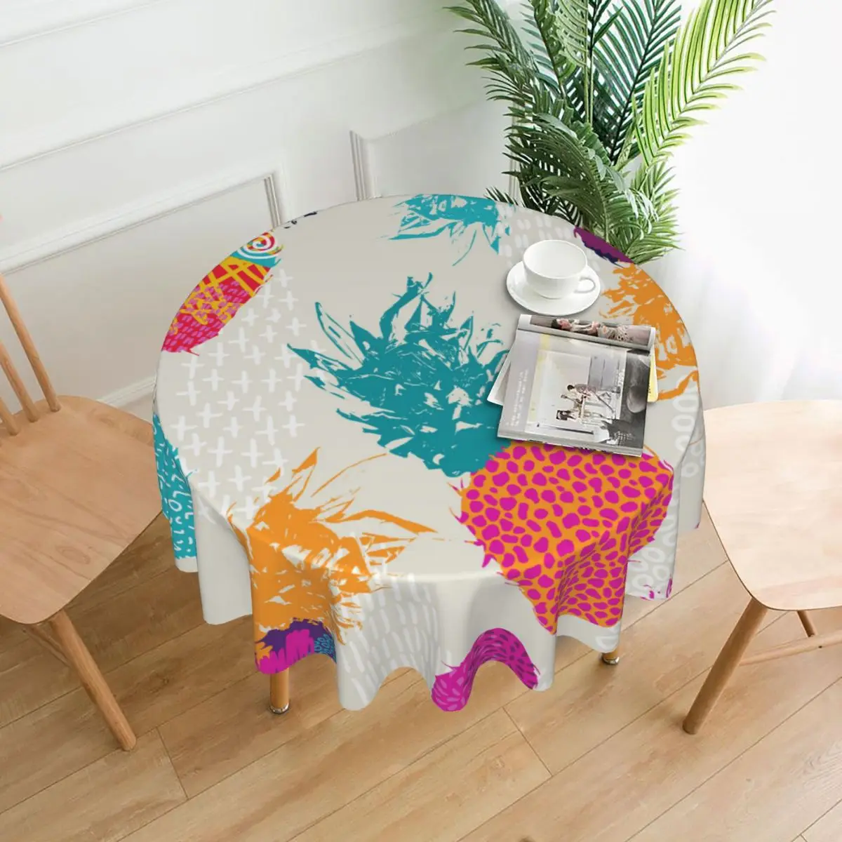 

Круглая скатерть из полиэстера с рисунком ананасов, элегантная декоративная ткань для кухонного стола, лето