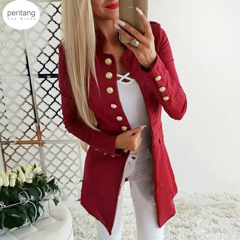 

Куртка женская однобортная длинная офисная, однотонная модная верхняя одежда с длинным рукавом, весна-Зима