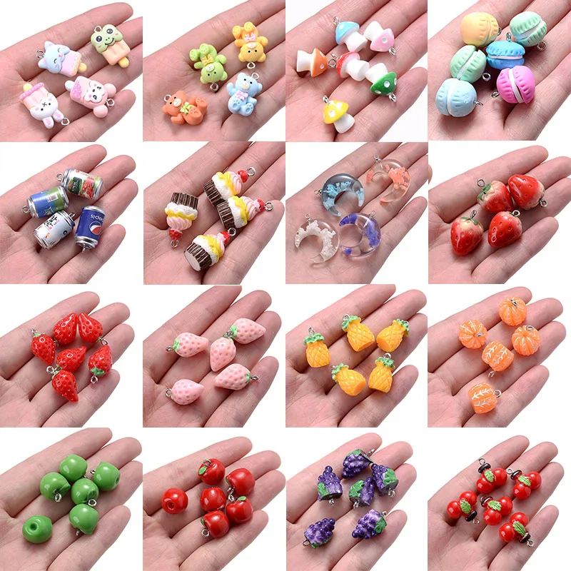 

10Pcs Fruit Strawberry Apple Pineapple Grape Mushroom Moon Ice Cream Resin Charms Pendant Earring for Jewelry Making Crafts